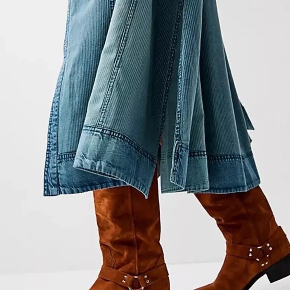 Free People Lockhart Harness Tall Boots Western Pull On Tan Brown Suede - Picture 2 of 9